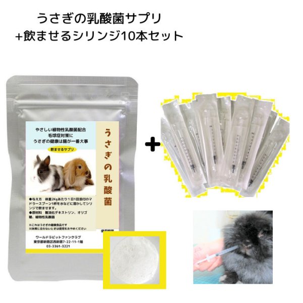 画像1: うさぎファンクラブ 濃い粉末乳酸菌サプリメント 超(腸)元気10g+注入シリンジ10本セット 飲ませる健康剤 (1)